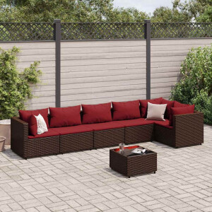 vidaXL 7-delige Loungeset met kussens poly rattan bruin