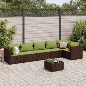 vidaXL 7-delige Loungeset met kussens poly rattan bruin