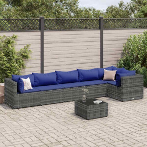 vidaXL 7-delige Loungeset met kussens poly rattan grijs