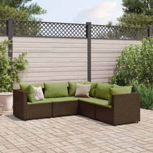 vidaXL 5-delige Loungeset met kussens poly rattan bruin