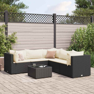 vidaXL 6-delige Loungeset met kussens poly rattan zwart