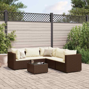 vidaXL 6-delige Loungeset met kussens poly rattan bruin