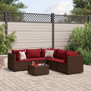 vidaXL 6-delige Loungeset met kussens poly rattan bruin