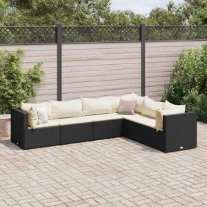 vidaXL 6-delige Loungeset met kussens poly rattan zwart