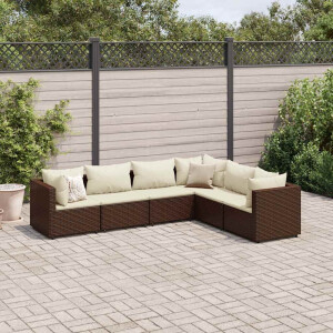 vidaXL 6-delige Loungeset met kussens poly rattan bruin