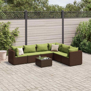 vidaXL 7-delige Loungeset met kussens poly rattan bruin