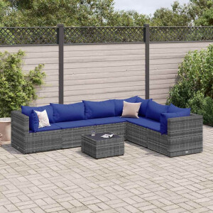 vidaXL 7-delige Loungeset met kussens poly rattan grijs