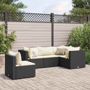 vidaXL 5-delige Loungeset met kussens poly rattan zwart