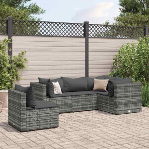 vidaXL 5-delige Loungeset met kussens poly rattan grijs