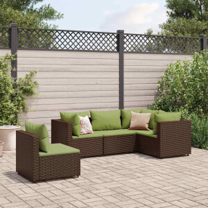 vidaXL 5-delige Loungeset met kussens poly rattan bruin