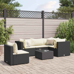 vidaXL 6-delige Loungeset met kussens poly rattan zwart