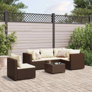 vidaXL 6-delige Loungeset met kussens poly rattan bruin