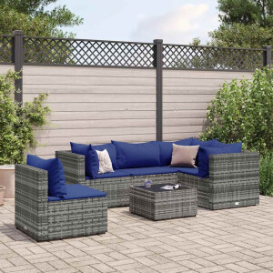 vidaXL 6-delige Loungeset met kussens poly rattan grijs