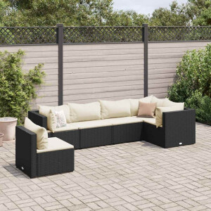 vidaXL 6-delige Loungeset met kussens poly rattan zwart