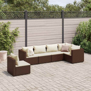 vidaXL 6-delige Loungeset met kussens poly rattan bruin