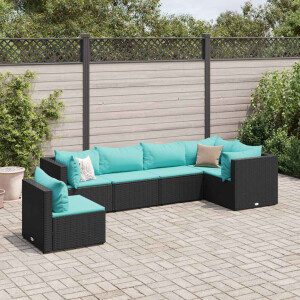 vidaXL 6-delige Loungeset met kussens poly rattan zwart