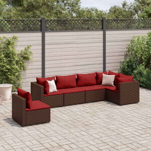 vidaXL 6-delige Loungeset met kussens poly rattan bruin