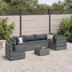 vidaXL 7-delige Loungeset met kussens poly rattan grijs
