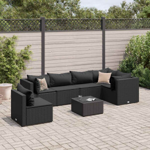 vidaXL 7-delige Loungeset met kussens poly rattan zwart