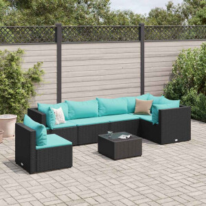 vidaXL 7-delige Loungeset met kussens poly rattan zwart