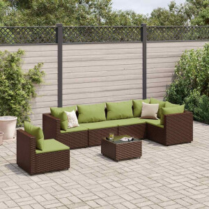 vidaXL 7-delige Loungeset met kussens poly rattan bruin