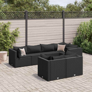 vidaXL 7-delige Loungeset met kussens poly rattan zwart