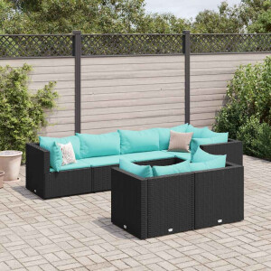 vidaXL 7-delige Loungeset met kussens poly rattan zwart