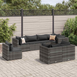 vidaXL 8-delige Loungeset met kussens poly rattan grijs