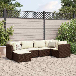 vidaXL 6-delige Loungeset met kussens poly rattan bruin