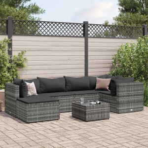 vidaXL 7-delige Loungeset met kussens poly rattan grijs