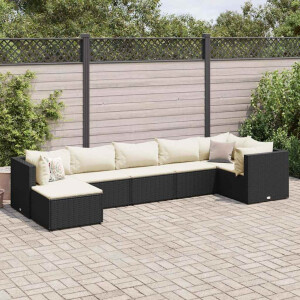 vidaXL 7-delige Loungeset met kussens poly rattan zwart