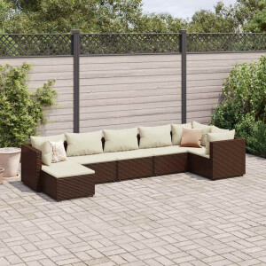 vidaXL 7-delige Loungeset met kussens poly rattan bruin