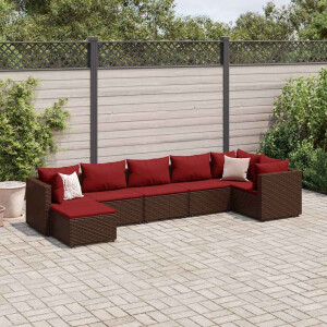 vidaXL 7-delige Loungeset met kussens poly rattan bruin