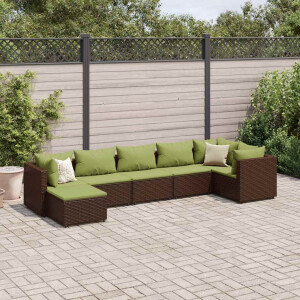 vidaXL 7-delige Loungeset met kussens poly rattan bruin