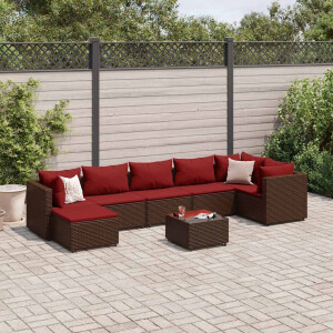 vidaXL 8-delige Loungeset met kussens poly rattan bruin