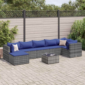 vidaXL 8-delige Loungeset met kussens poly rattan grijs