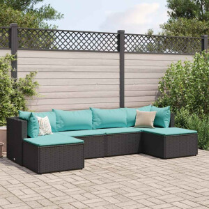 vidaXL 6-delige Loungeset met kussens poly rattan zwart