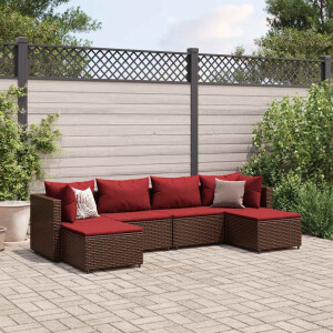 vidaXL 6-delige Loungeset met kussens poly rattan bruin