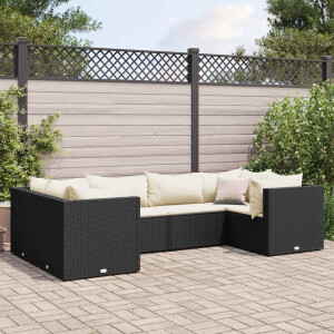 vidaXL 6-delige Loungeset met kussens poly rattan zwart