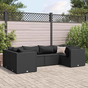 vidaXL 6-delige Loungeset met kussens poly rattan zwart