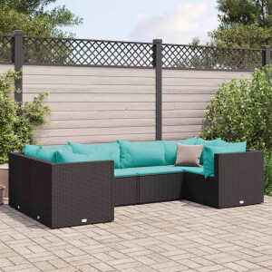 vidaXL 6-delige Loungeset met kussens poly rattan zwart