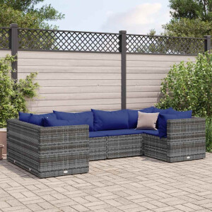vidaXL 6-delige Loungeset met kussens poly rattan grijs