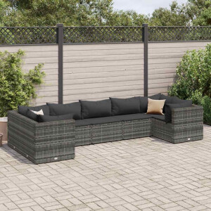 vidaXL 7-delige Loungeset met kussens poly rattan grijs