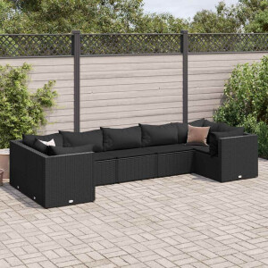 vidaXL 7-delige Loungeset met kussens poly rattan zwart