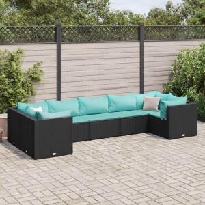 vidaXL 7-delige Loungeset met kussens poly rattan zwart