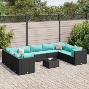 vidaXL 10-delige Loungeset met kussens poly rattan zwart