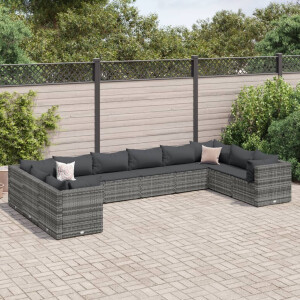 vidaXL 10-delige Loungeset met kussens poly rattan grijs