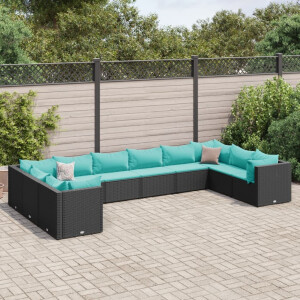 vidaXL 10-delige Loungeset met kussens poly rattan zwart
