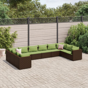 vidaXL 10-delige Loungeset met kussens poly rattan bruin
