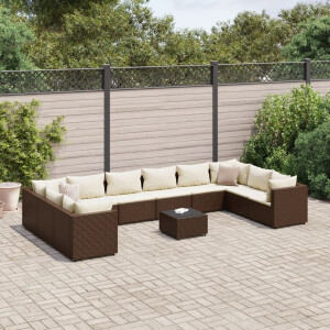 vidaXL 11-delige Loungeset met kussens poly rattan bruin